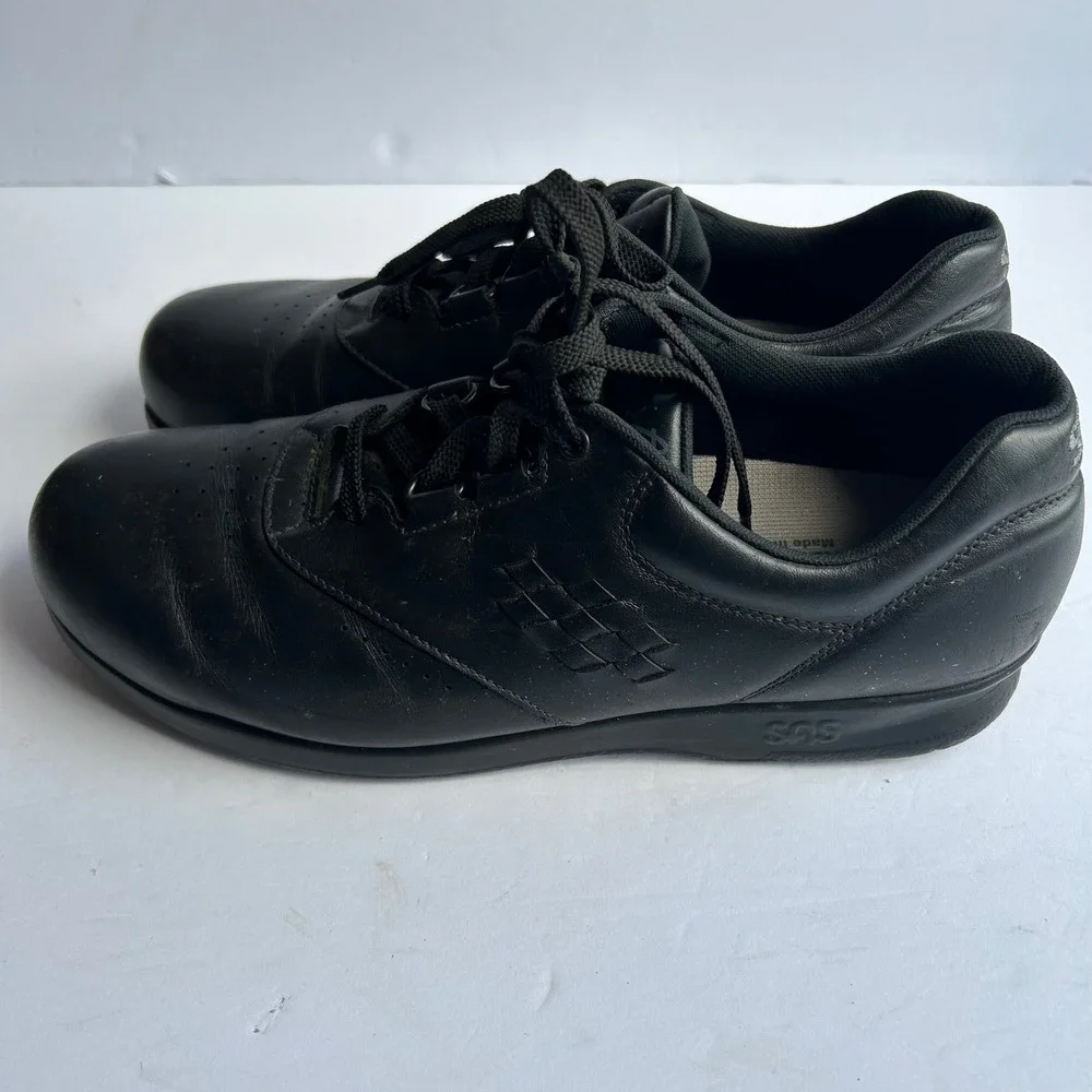 SAS Time Out Walking Shoes Mens 9.5 M Black Leather TriPad Comfort Sneakers Lace
